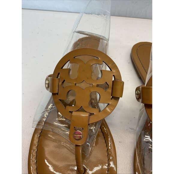 Tory Burch Miller Sandal Soft Brown Patent Leather Size 9.5M Beach Casual Boat - Picture 5 of 13